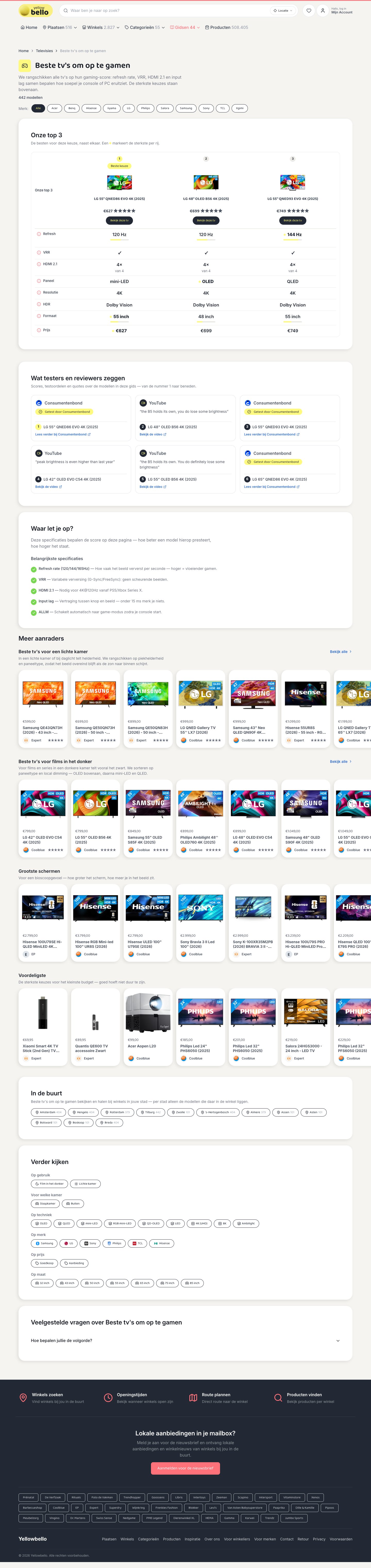 Volledige pagina-opname: productgids voor gaming-tv’s met vergelijking en uitleg