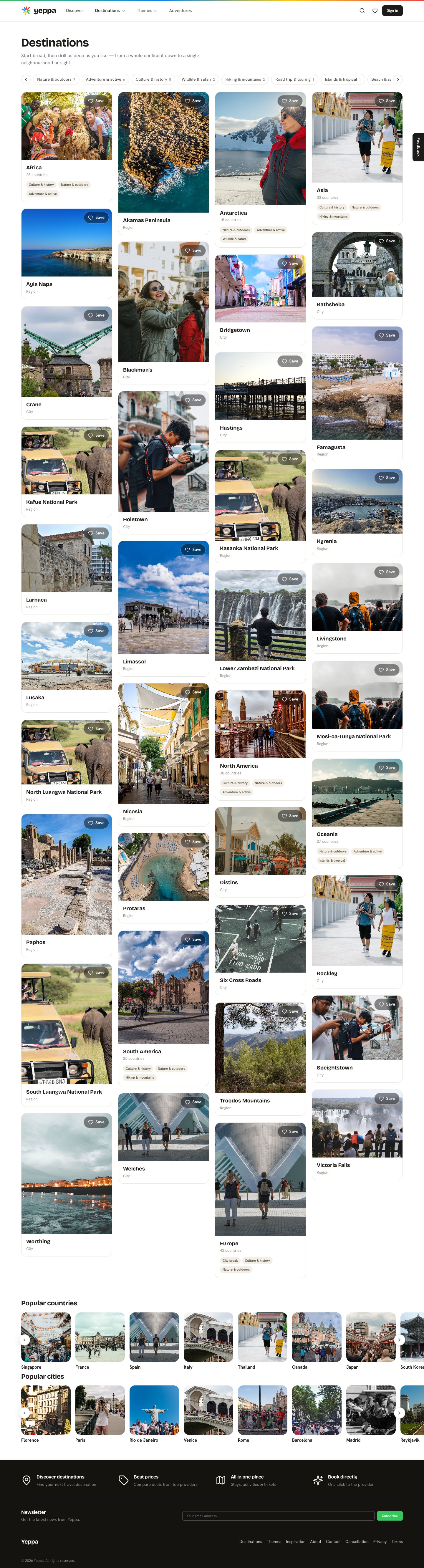 Volledige pagina-opname van Yeppa: Bestemmingen.